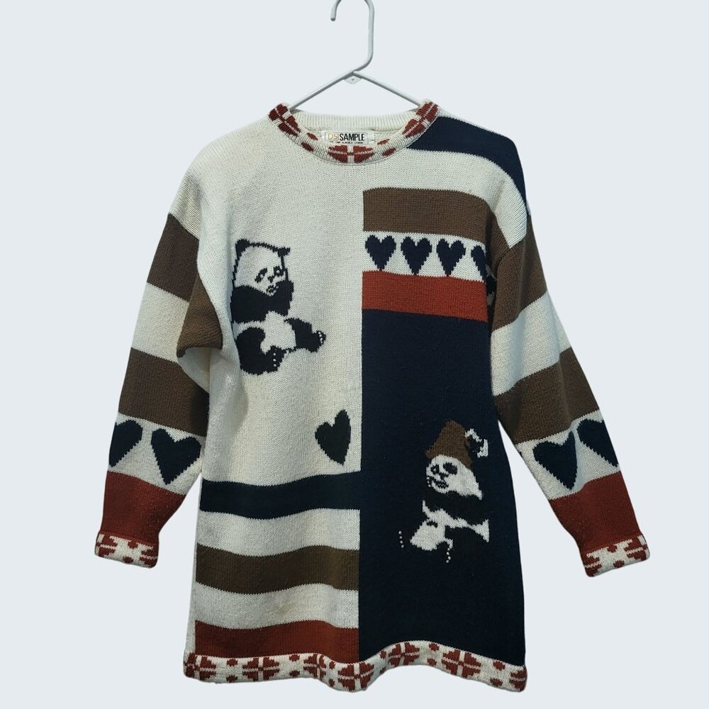 Vintage DS Sample Long Sleeved Panda Bear Knitted Sweater Split Design
